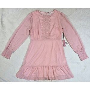 NWT Andree By Unit Long Sleeve Swiss Dot Pink Dress